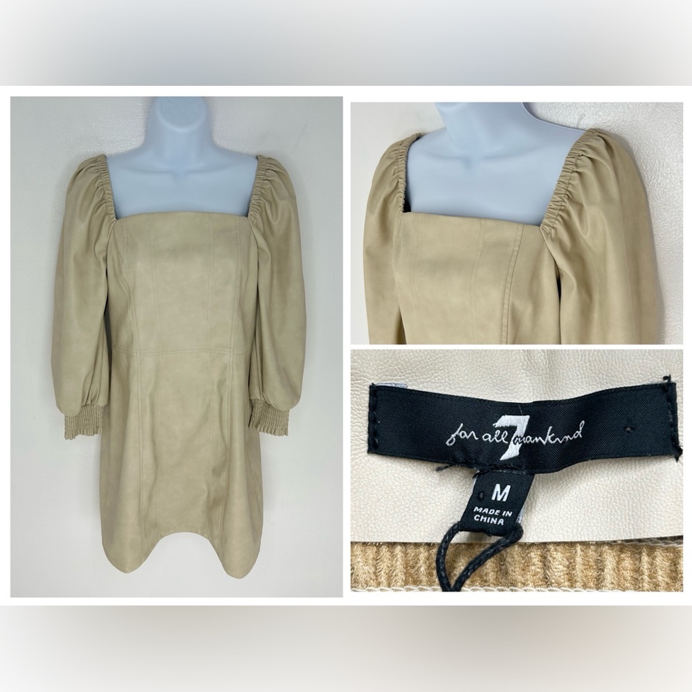 Seven 7 For All Mankind NWT Faux Leather Dress Cream Size‎ Medium Puff Sleeve